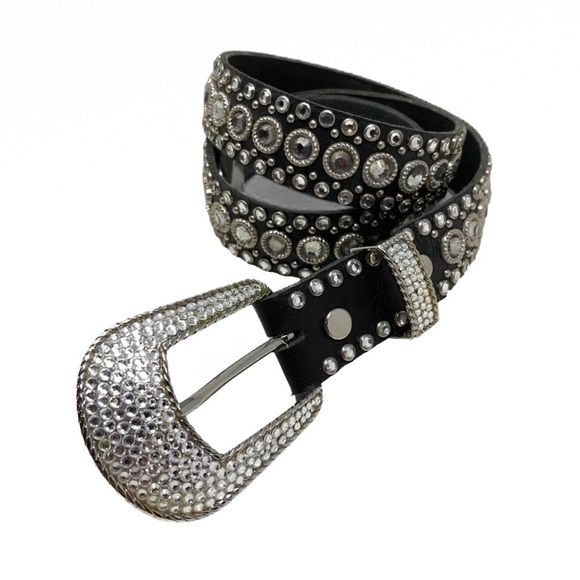 Kippys Belt Swarovski Crystal Rhinestone Cowgirl Western Black Leather Bling 32